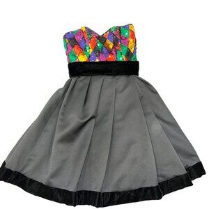 Vintage Julie Duroche x After Five 10 Strapless Sequin Harlequin Bustier Dress V